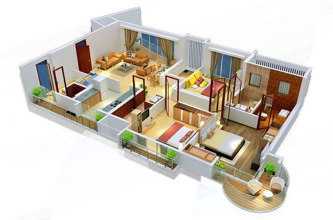 Floor plan of 3 BHK 2140 Sq. Ft. Apartment in Vijay Orion III, Thane