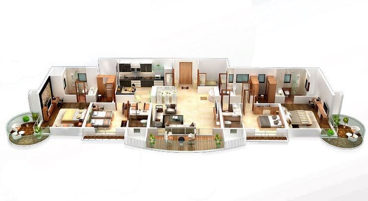 Floor plan of 4 BHK 3160 Sq. Ft. Apartment in Vijay Orion III, Thane