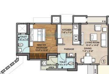 Floor plan of 1 BHK 383 Sq. Ft. Apartment in Vijay Orovia, Thane