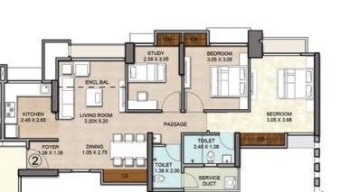 Floor plan of 2 BHK 497 Sq. Ft. Apartment in Vijay Orovia, Thane