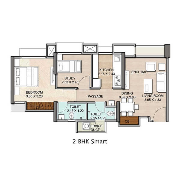 Rental 2 Bedroom 601 Sq.Ft. Apartment in Vijay Orovia, Ghodbunder Road