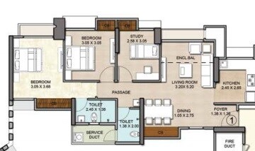 Floor plan of 2 BHK 652 Sq. Ft. Apartment in Vijay Orovia, Thane