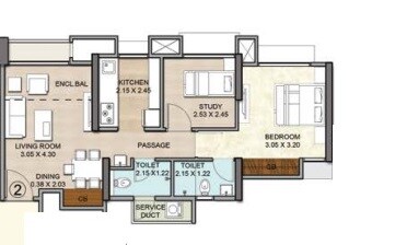 Floor plan of 2 BHK 736 Sq. Ft. Apartment in Vijay Orovia, Thane