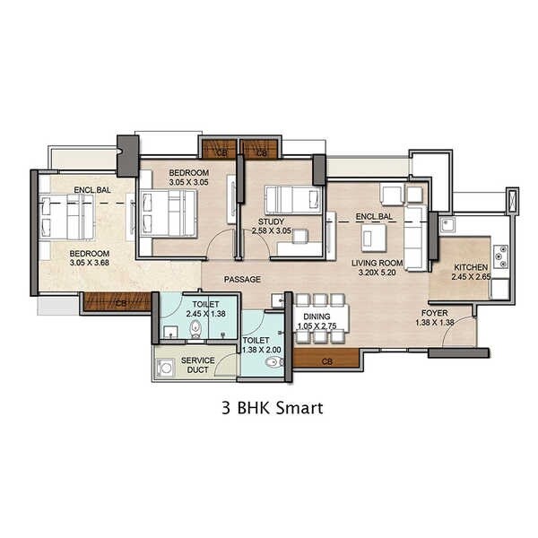 Other, vijay-orovia 3 Bedroom 811 Sq.Ft. Apartment In Ghodbunder Road Thane 7427744