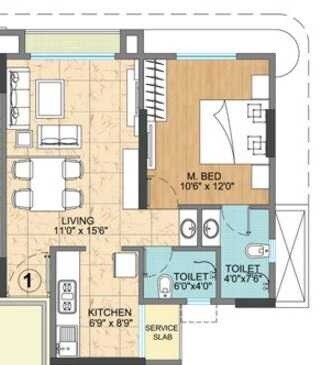 Floor plan of 1 BHK 625 Sq. Ft. Apartment in Vijay Vatika, Thane