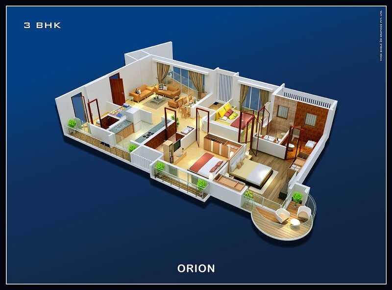 Floor plan of 3 BHK 2140 Sq. Ft. Apartment in Vijayorion, Thane