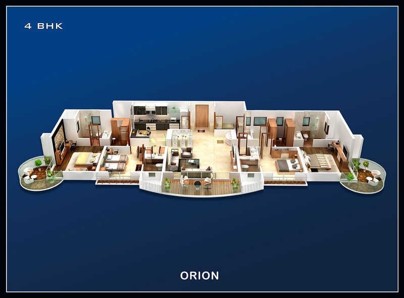 Floor plan of 4 BHK 3160 Sq. Ft. Apartment in Vijayorion, Thane