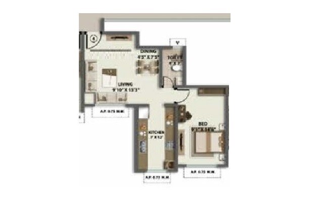 Floor plan of 1 BHK 392 Sq. Ft. Apartment in Vikas Ritz, Thane
