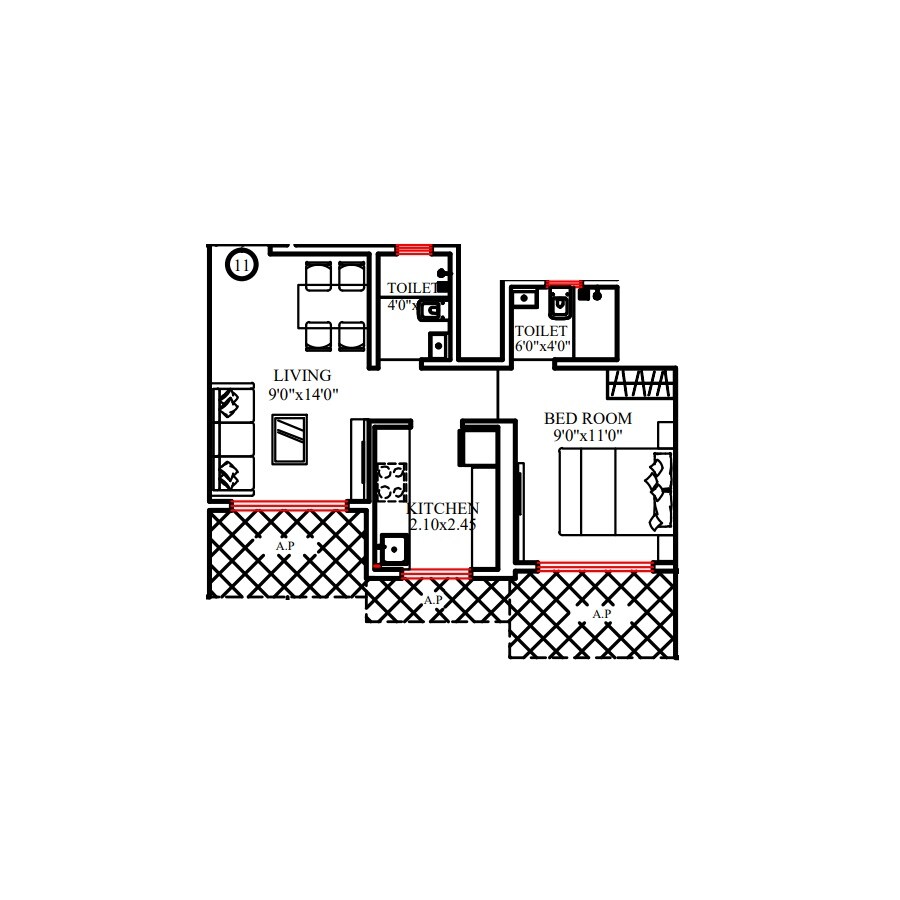 1 BHK 491 Sq. Ft. Apartment