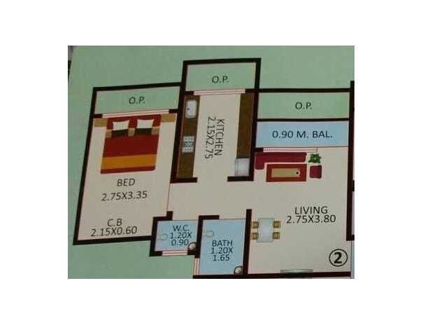 Floor plan of 1 BHK 354 Sq. Ft. Apartment in Vimal Raj Apartment, Thane
