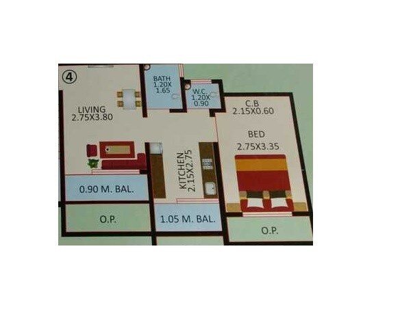 Floor plan of 1 BHK 398 Sq. Ft. Apartment in Vimal Raj Apartment, Thane