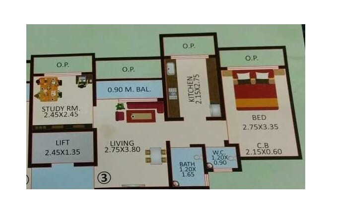 Floor plan of 2 BHK 442 Sq. Ft. Apartment in Vimal Raj Apartment, Thane