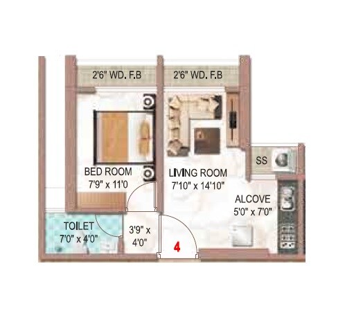 Floor plan of 1 BHK 362 Sq. Ft. Apartment in Virani Marina, Thane