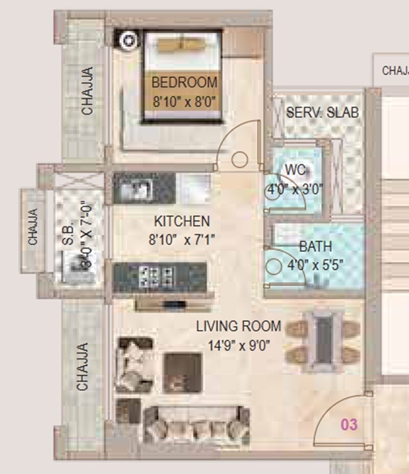 Floor plan of 1 BHK 360 Sq. Ft. Apartment in Virani Sky Heights, Thane