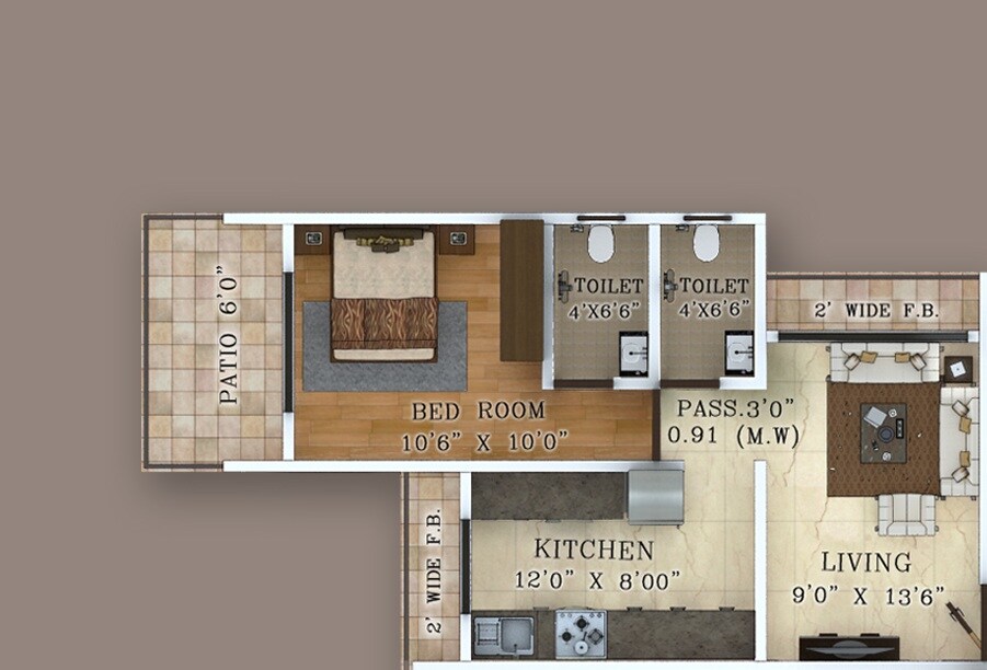 1 BHK 405 Sq. Ft. Apartment