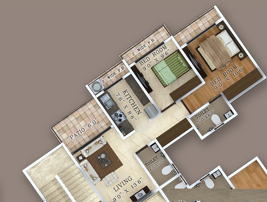 2 BHK 677 Sq. Ft. Apartment