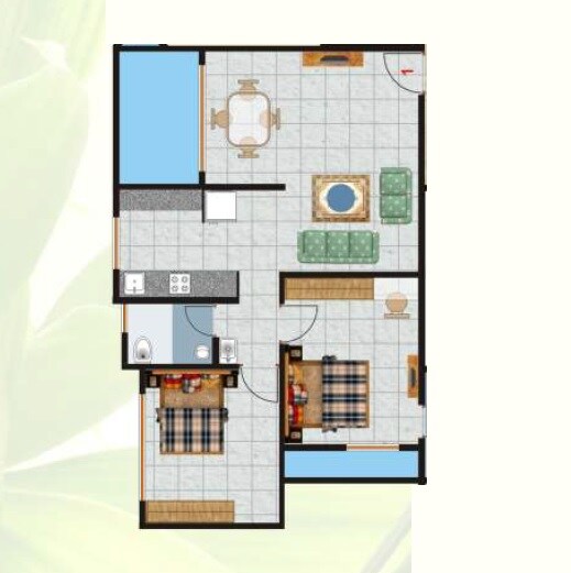 Floor plan of 2 BHK 724 Sq. Ft. Apartment in Virkar Anand Sagar Duos, Thane