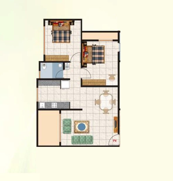 Floor plan of 2 BHK 860 Sq. Ft. Apartment in Virkar Anand Sagar Duos, Thane