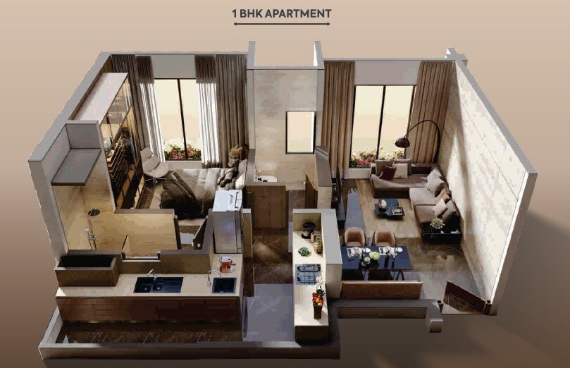 Floor plan of 1 BHK 504 Sq. Ft. Apartment in Virtuoso Ananta, Thane
