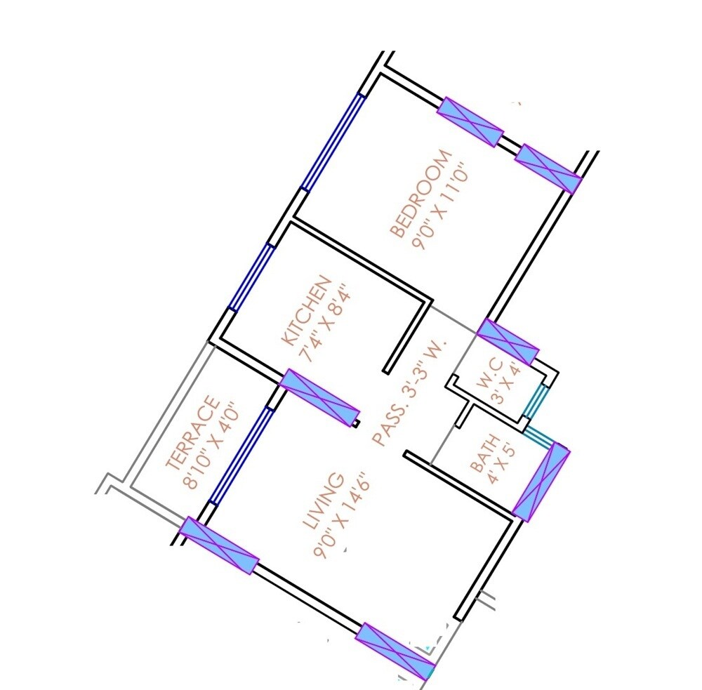 Floor plan of 1 BHK 388 Sq. Ft. Apartment in Vishnu Altezza, Thane