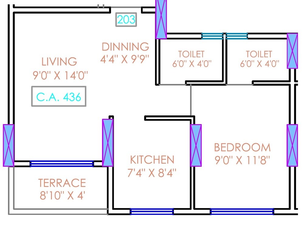 Floor plan of 1 BHK 433 Sq. Ft. Apartment in Vishnu Altezza, Thane