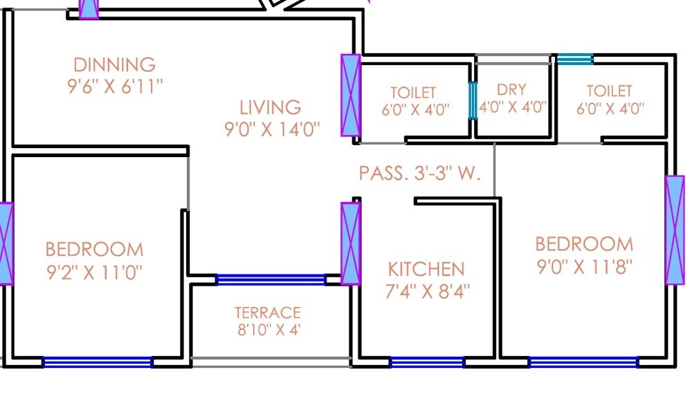 Floor plan of 2 BHK 552 Sq. Ft. Apartment in Vishnu Altezza, Thane