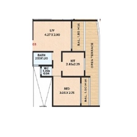 Floor plan of 1 BHK 428 Sq. Ft. Apartment in Vishnu Om Maitri Icon, Thane
