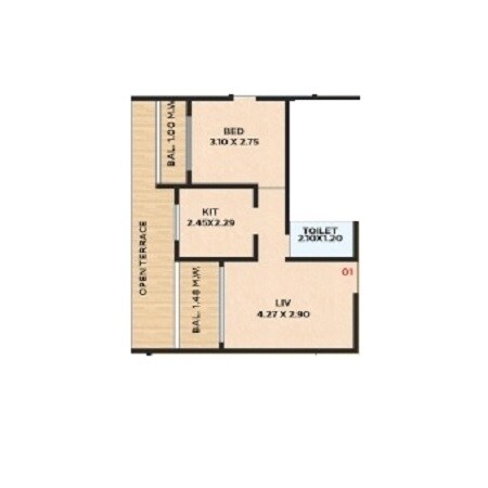 1 BHK 445 Sq. Ft. Apartment