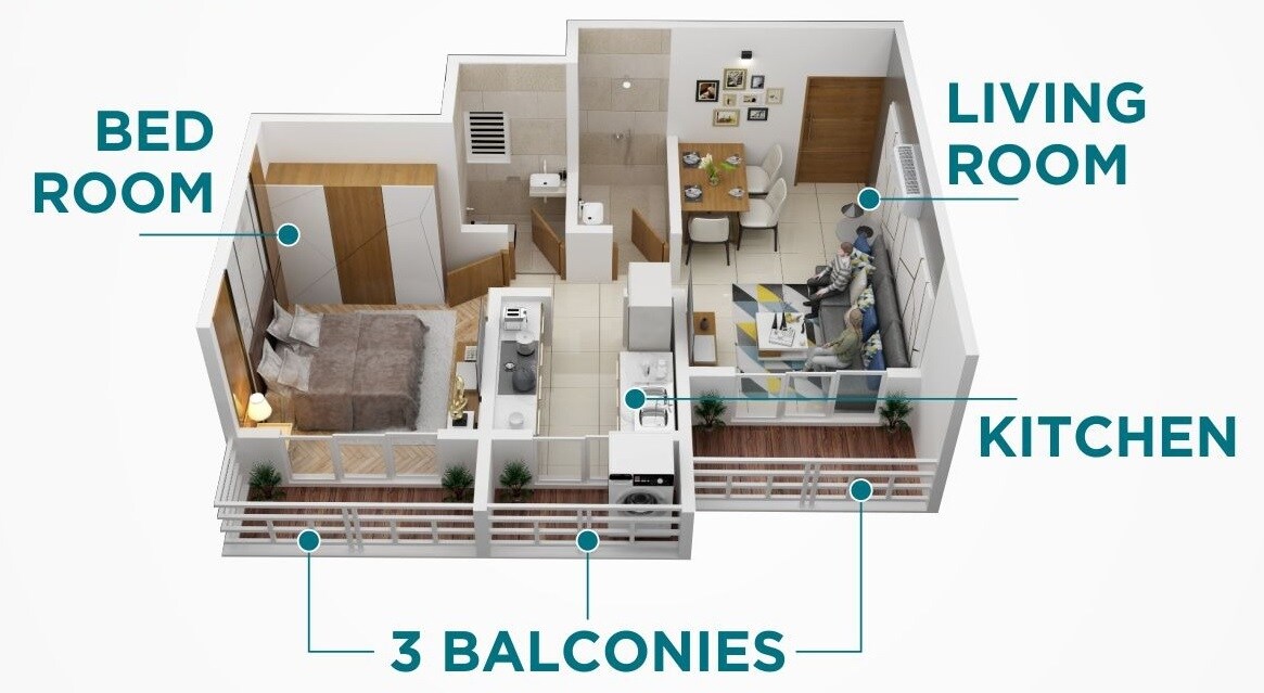 Floor plan of 1 BHK 452 Sq. Ft. Apartment in Vishnu Pardeshi Paradise, Thane