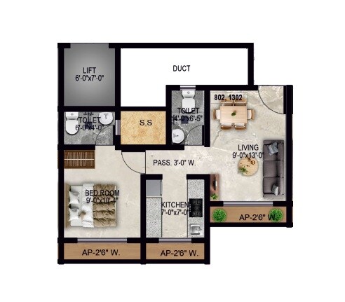 1 BHK 318 Sq. Ft. Apartment