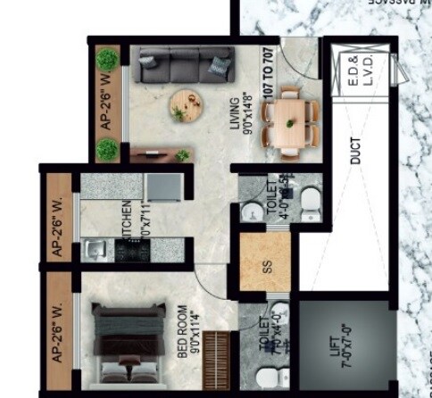 1 BHK 439 Sq. Ft. Apartment