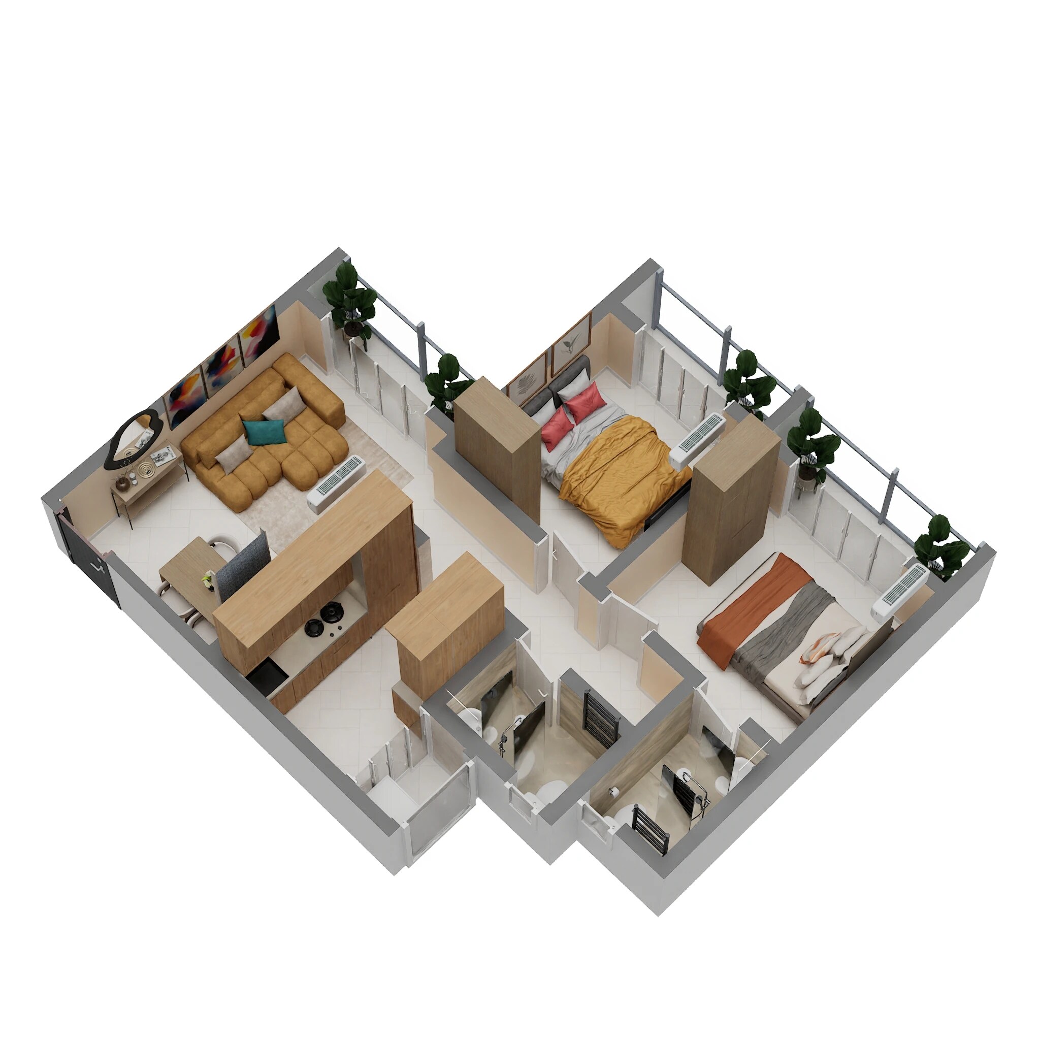 Floor plan of 2 BHK 600 Sq. Ft. Apartment in Vishnu Vertex, Thane