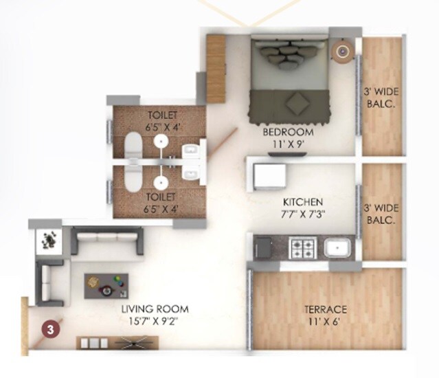 Floor plan of 1 BHK 380 Sq. Ft. Apartment in Vishwajeet Umit, Thane