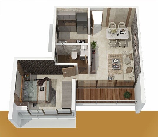 Floor plan of 1 BHK 381 Sq. Ft. Apartment in VPM Sairaj Heights, Thane