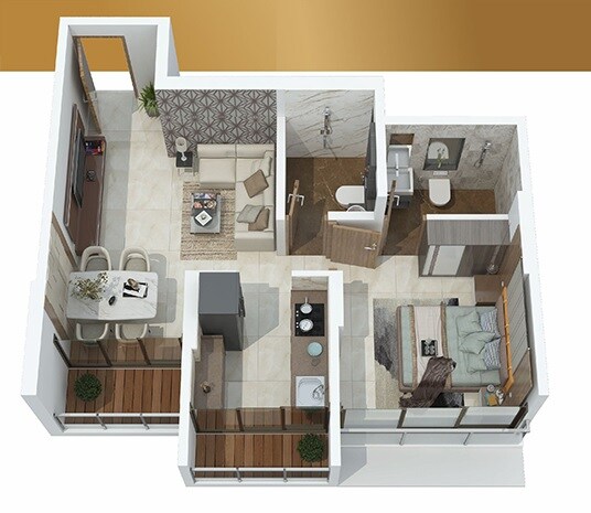 Floor plan of 1 BHK 426 Sq. Ft. Apartment in VPM Sairaj Heights, Thane