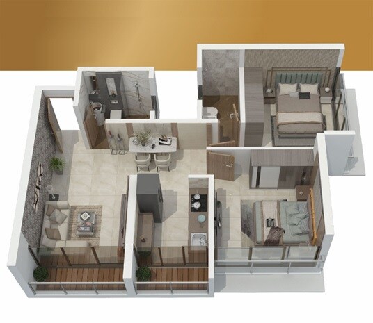 Floor plan of 2 BHK 590 Sq. Ft. Apartment in VPM Sairaj Heights, Thane