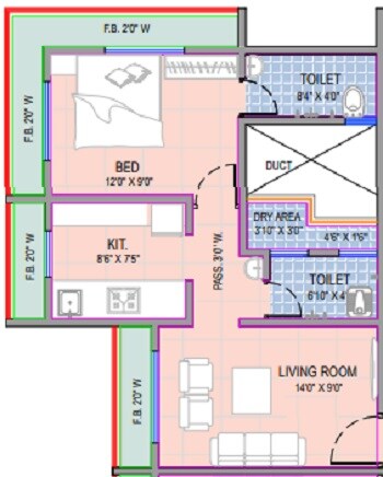 Floor plan of 1 BHK 413 Sq. Ft. Apartment in VVKS Tisai Srushti, Thane