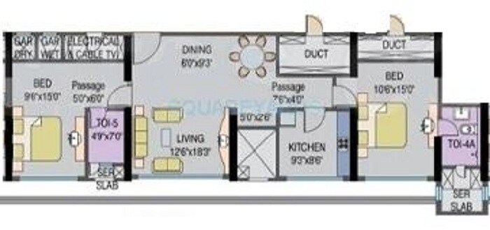 Floor plan of 2 BHK 485 Sq. Ft. Apartment in Radha Krisna, Thane