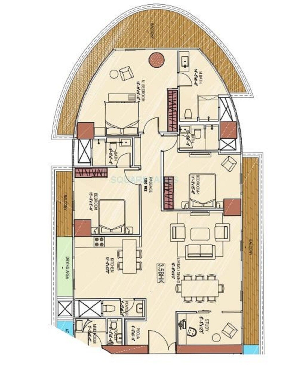 Floor plan of 3 BHK Apartment - 720 sq. ft. in Shree Shankheshwar Villa, Thane