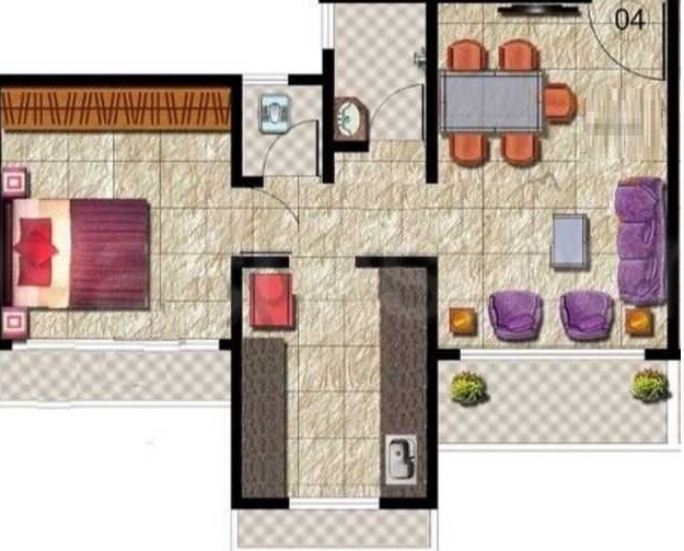 Floor plan of 1 BHK Apartment - 460 sq. ft. in Wadhwa Daisy Gardens, Thane
