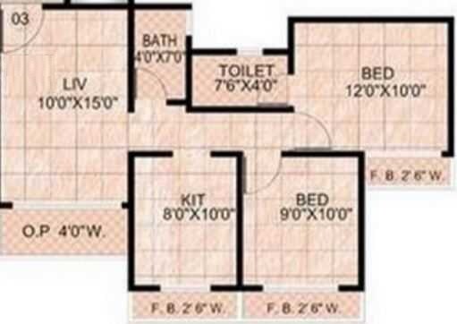 Floor plan of 2 BHK Apartment - 548 sq. ft. in Wadhwa Daisy Gardens, Thane