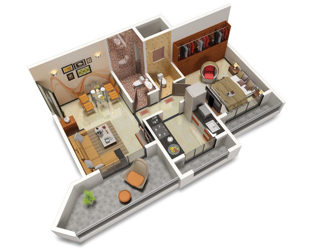 Floor plan of 1 BHK 362 Sq. Ft. Apartment in Wadhwa Florence Pearl, Thane
