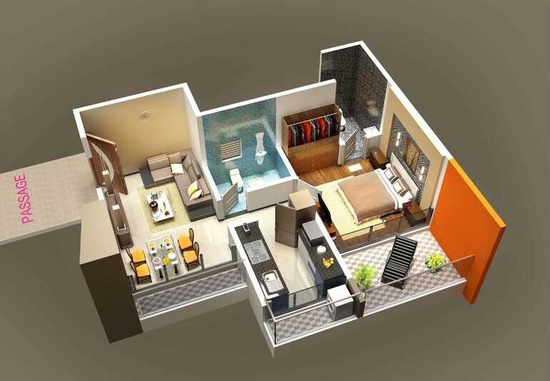 Floor plan of 1 BHK 372 Sq. Ft. Apartment in Wadhwa Regalia Phase 3, Thane