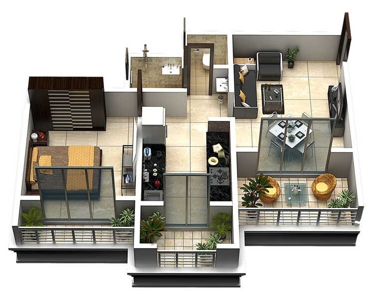 Floor plan of 1 BHK 351 Sq. Ft. Apartment in Wadhwa Rhodesia, Thane