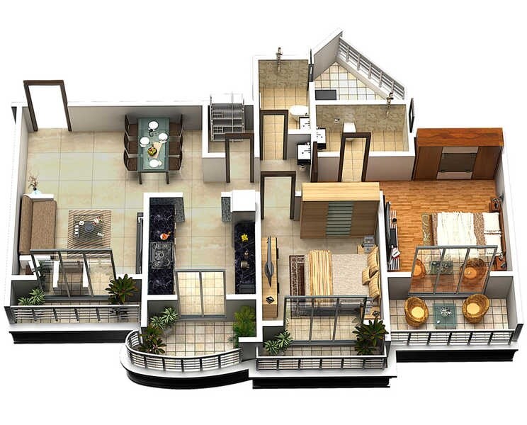 Floor plan of 2 BHK 827 Sq. Ft. Apartment in Wadhwa Rhodesia, Thane