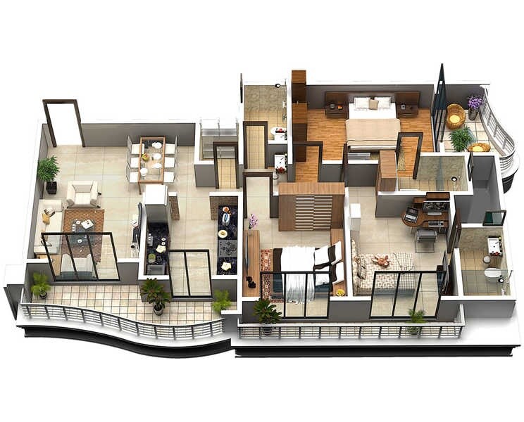 Floor plan of 3 BHK 873 Sq. Ft. Apartment in Wadhwa Rhodesia, Thane