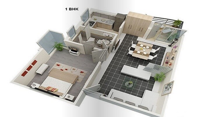 Floor plan of 1 BHK 550 Sq. Ft. Apartment in Wadhwa Shiv Leela Apartment, Thane