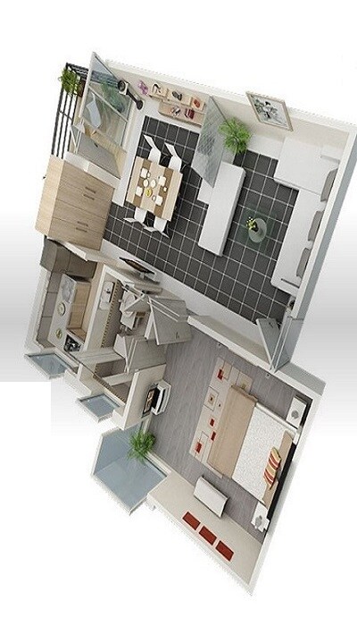 Floor plan of 1 BHK 685 Sq. Ft. Apartment in Wadhwa Shiv Leela Apartment, Thane