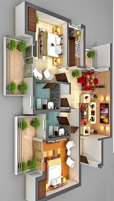 Floor plan of 2 BHK 1195 Sq. Ft. Apartment in Wadhwa Shiv Leela Apartment, Thane