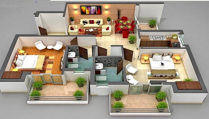 Floor plan of 2 BHK 910 Sq. Ft. Apartment in Wadhwa Shiv Leela Apartment, Thane